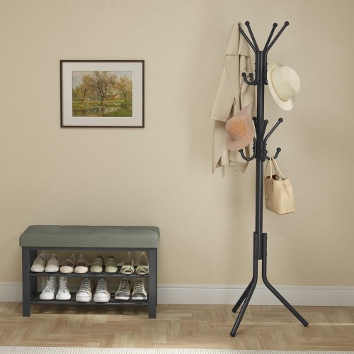 Stumtjener i metal med 16 knager, 175 cm - sort