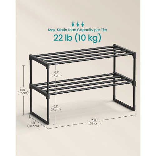 Vendbart skostativ i 2 niveauer - sort