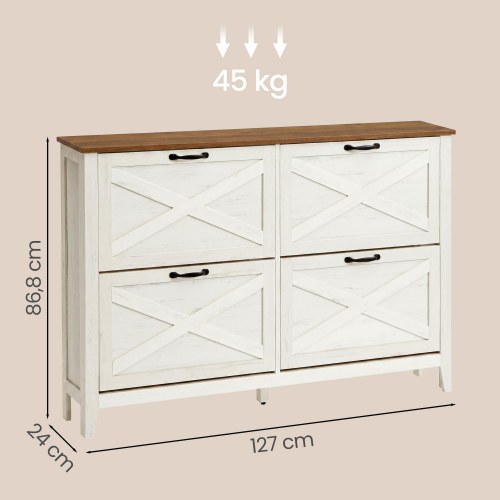 Skoskab med 4 vippeklapper - Cloud White/varm brun