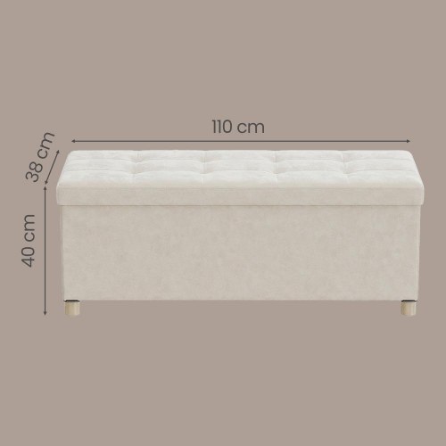 Foldbar opbevaringsbænk i fløjl - cappuccino beige, 112 l