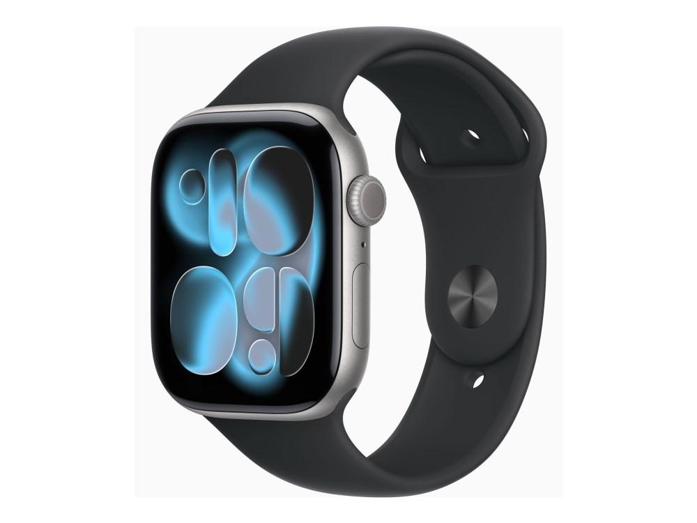 Apple Watch Series 11 GPS + Cellular 46 mm smartwatch - stjernegrå aluminium med sort sportsrem S/M