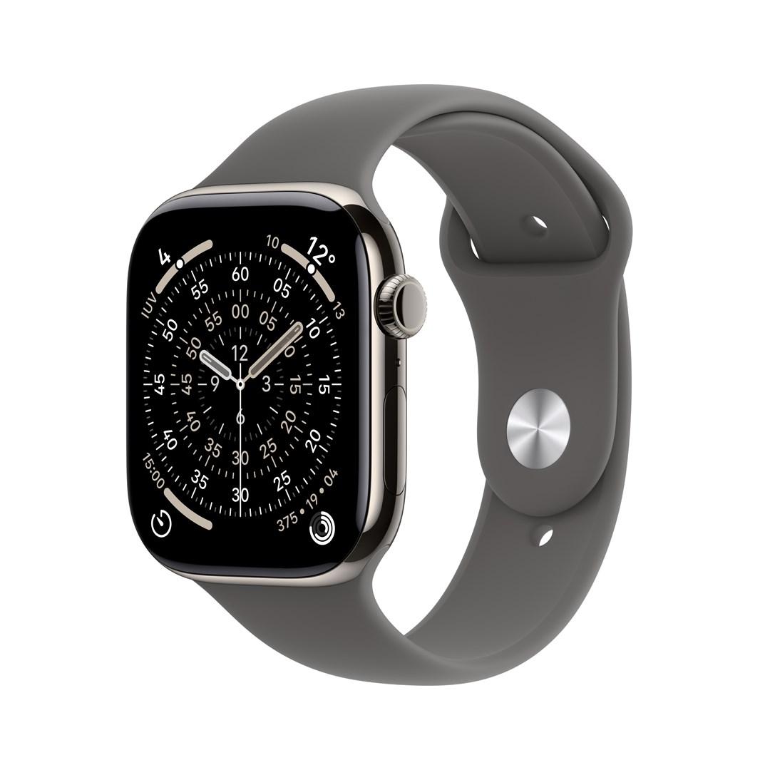 Apple Watch Series 11 GPS + Cellular 46 mm smartwatch - naturlig titanium med stengrå sportsrem S/M