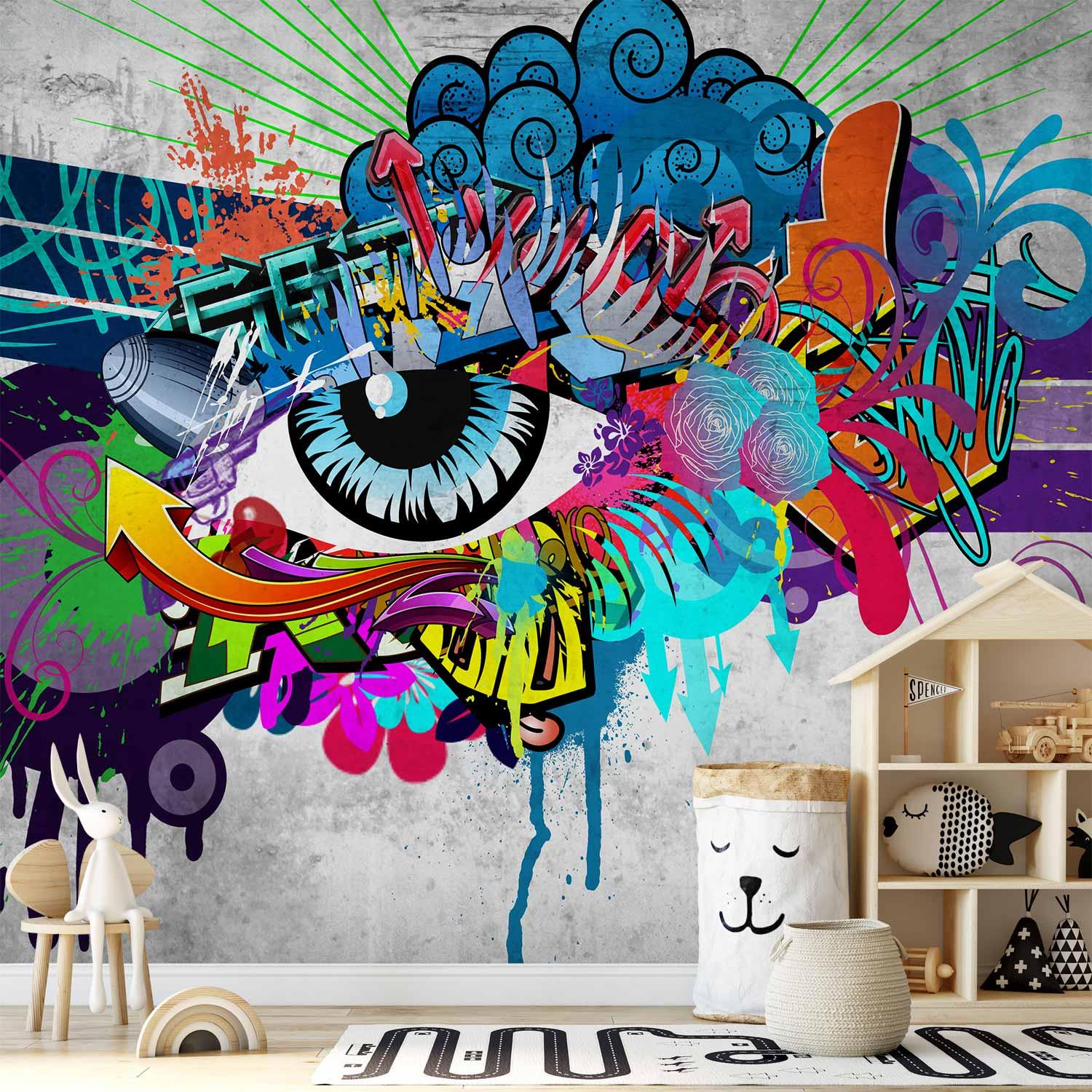 Fototapet Graffiti-je - vgdekoration med gadekunst - 150 x 105 cm - Premium