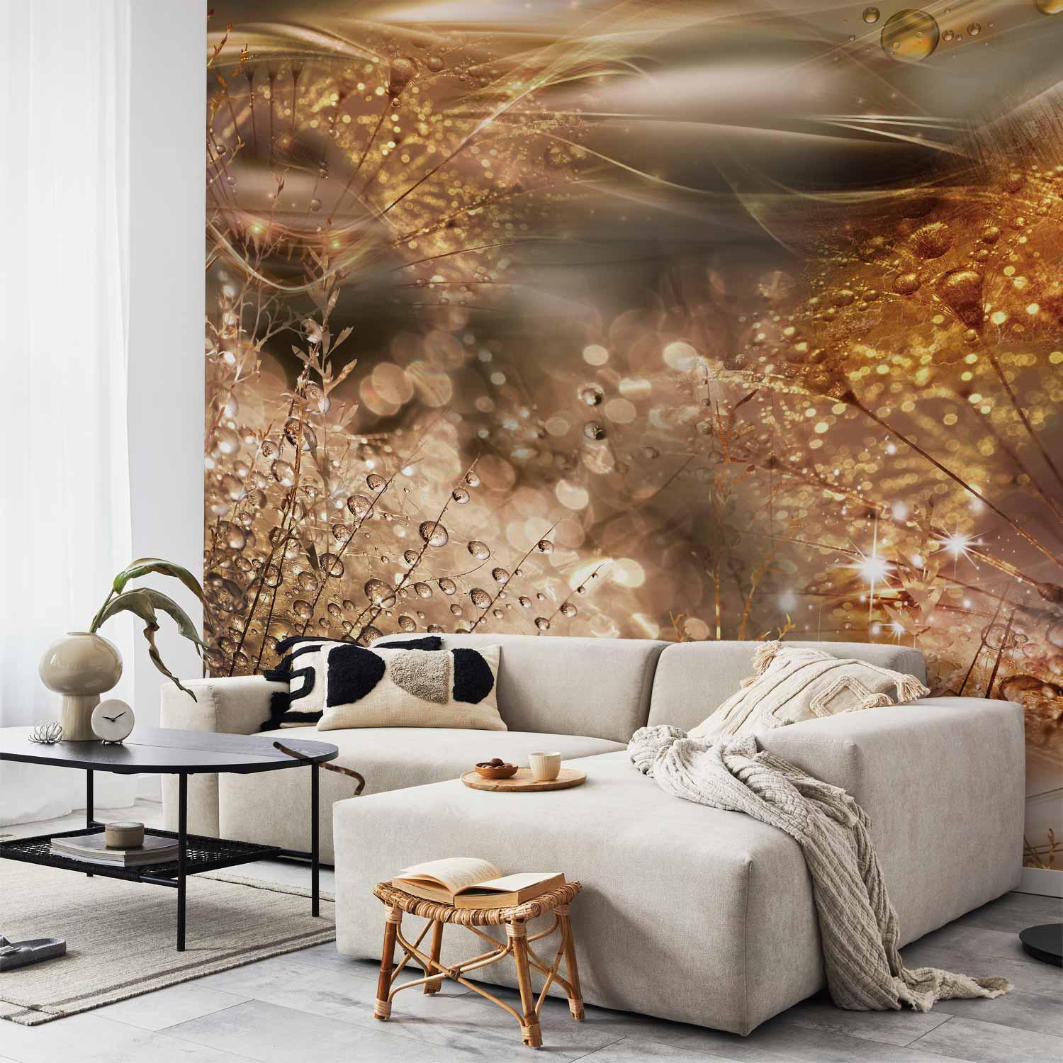 Fototapet Mælkebøtternes verden i guld - 98 x 70 cm - Selvklæbende