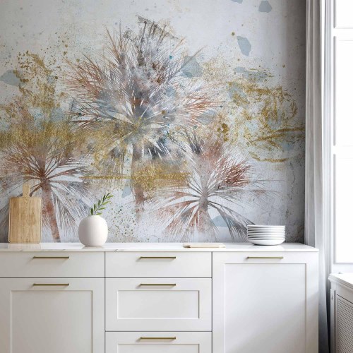 Fototapet Grey palms med abstrakt palmemotiv