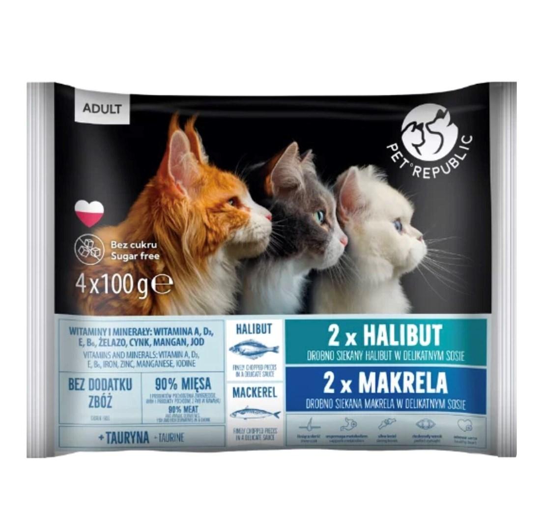 PetRepublic Adult vådfoder til kat med helleflynder og makrel 4 x 100 g