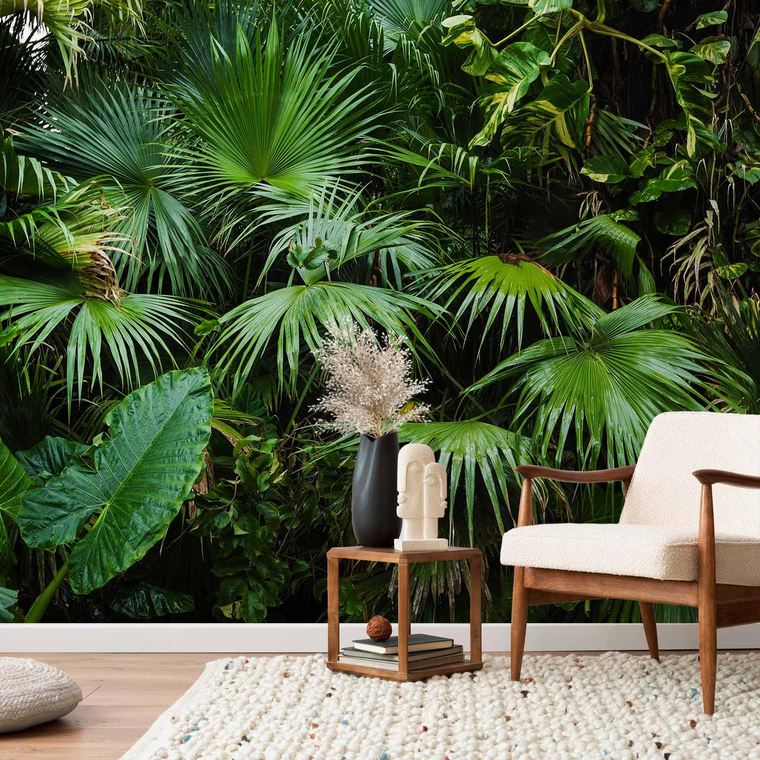 Fototapet med jungleblade - Solrig Jungle - 98 x 70 cm - Selvklæbende