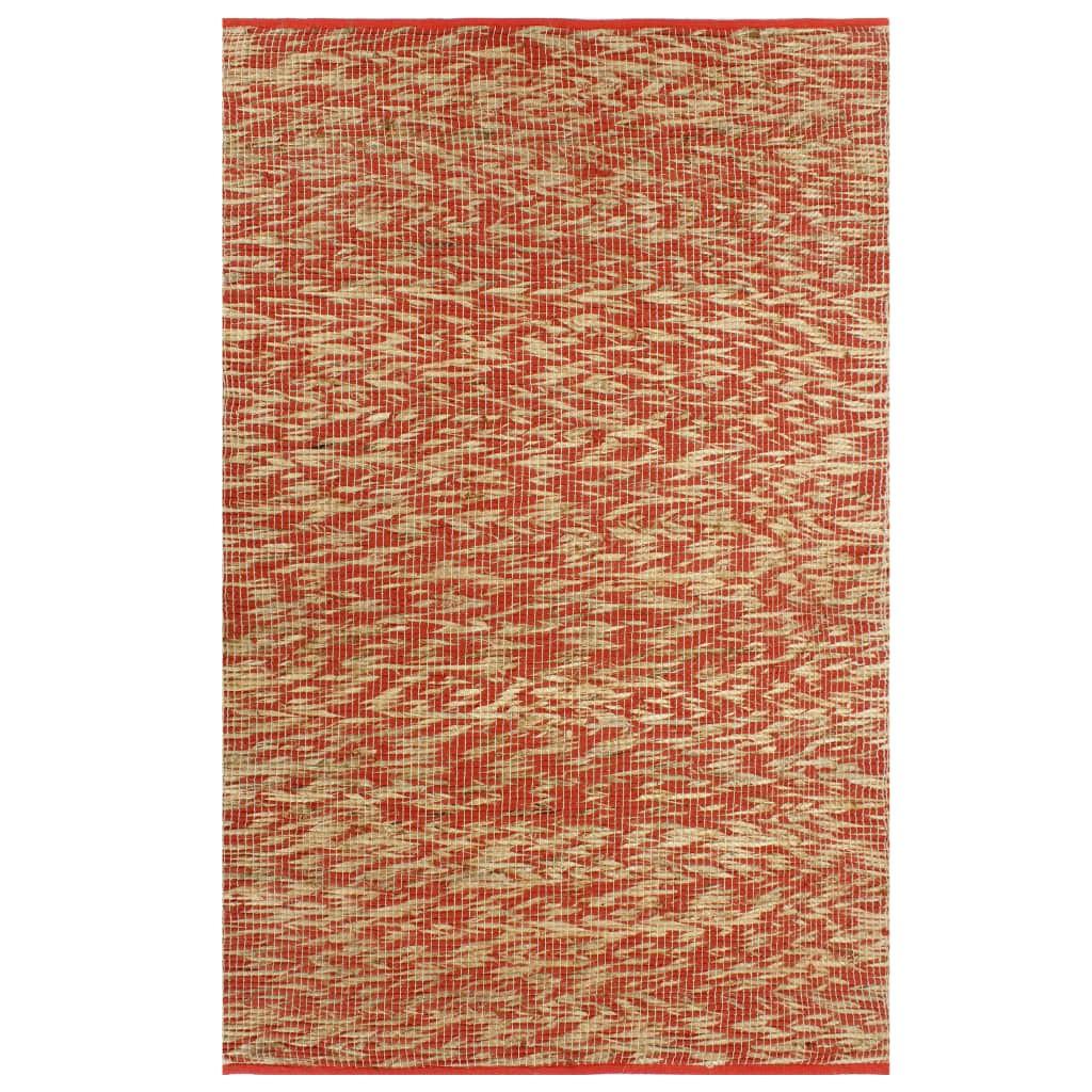 Håndlavet tæppe jute 120 x 180 cm rød og naturfarvet