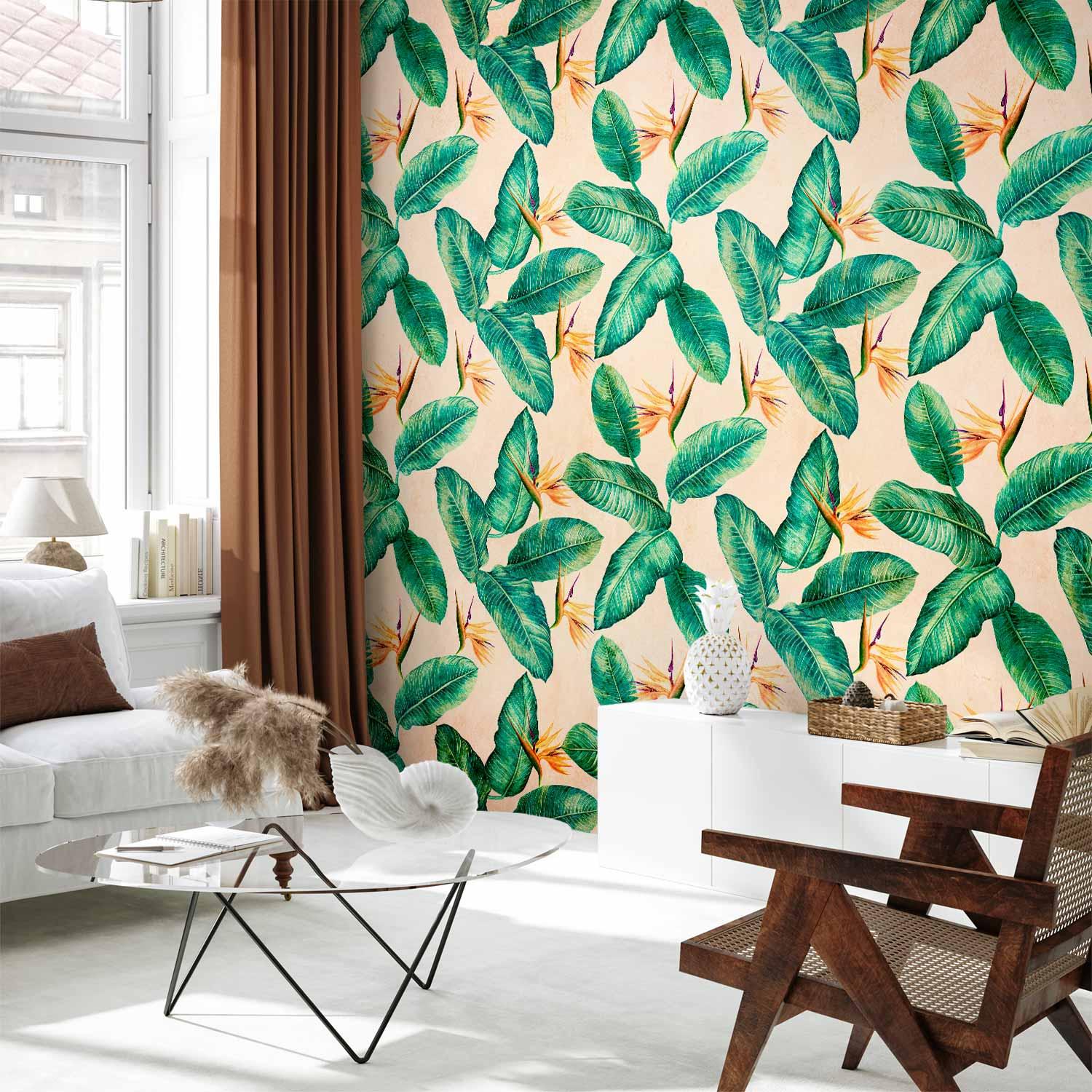 Fototapet Peace of Wild Bushes - anden variant med tropiske blade - 98 x 70 cm - Selvklæbende