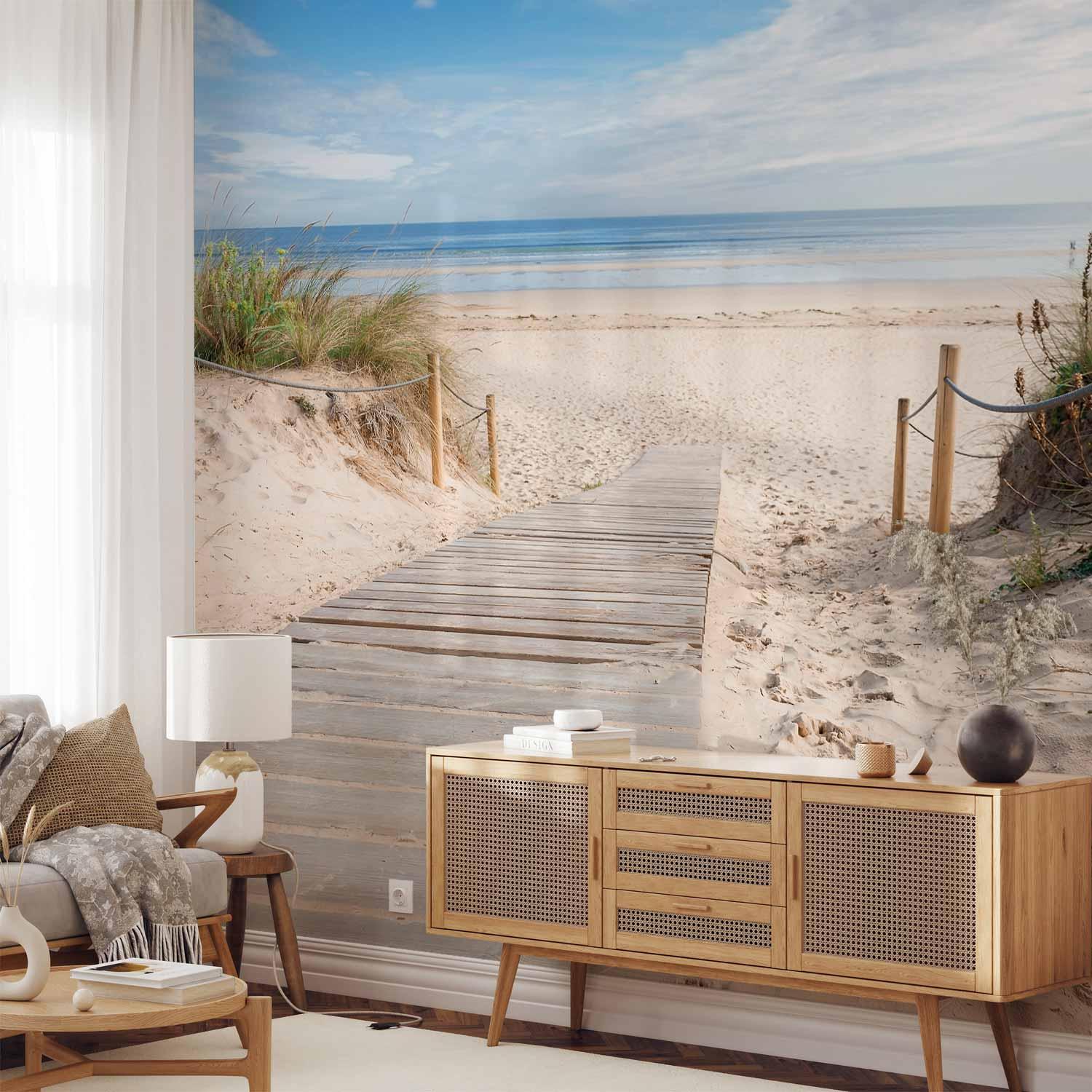 Fototapet På Stranden - landskab med hav og sandstrand - 98 x 70 cm - Selvklæbende