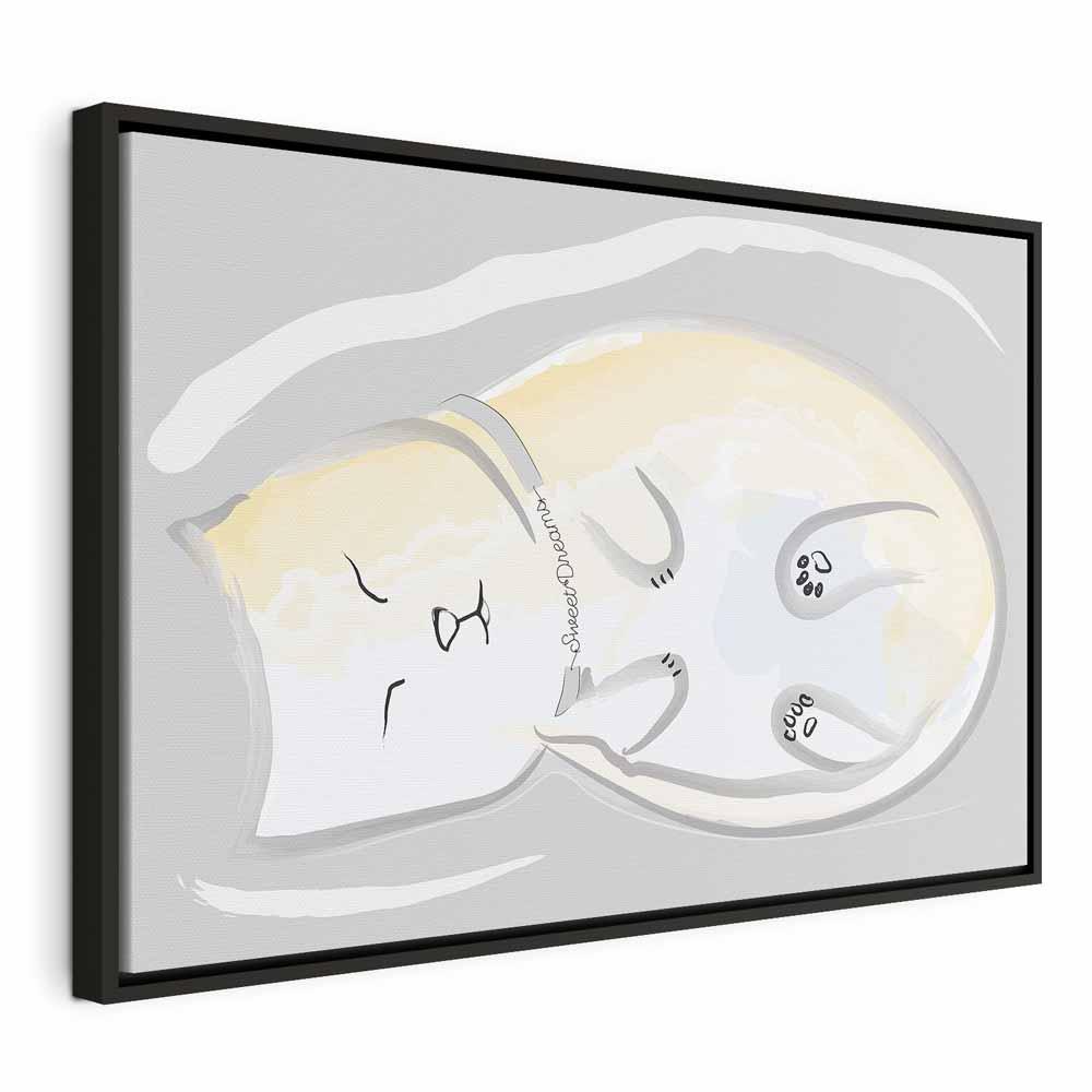 Billede på lærred - Søvnig killing, 1 del - 90 x 60 cm - I en sort træramme