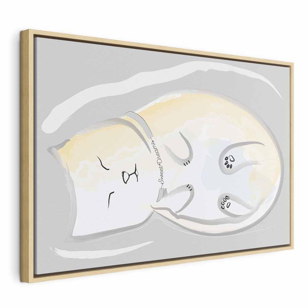Billede på lærred - Søvnig killing, 1 del - 90 x 60 cm - I en naturlig træramme