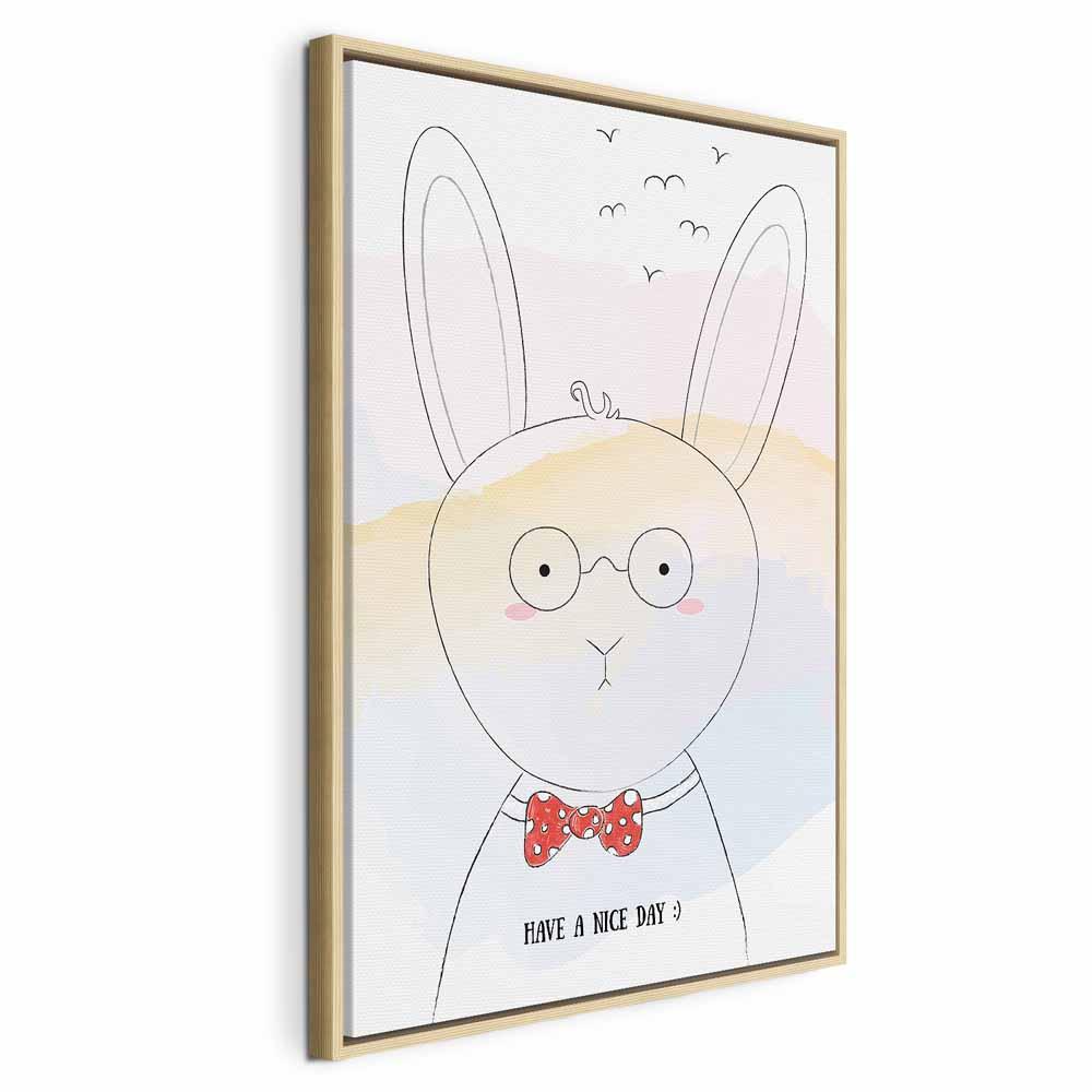 Billede på lærred til børn - Hilsen fra Kanin lodret - 40 x 60 cm - I en naturlig træramme