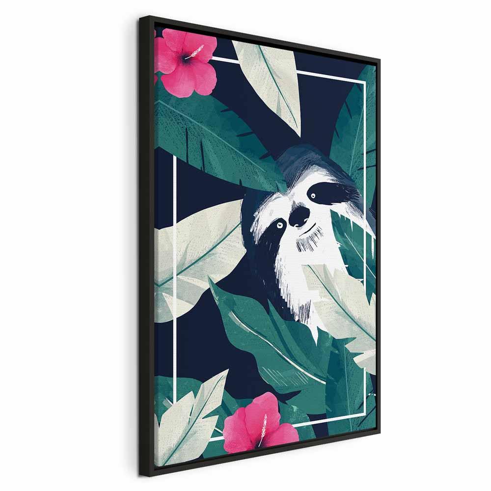 Lærredsbillede til børn - Dovendyr i troperne 1 del lodret - 40 x 60 cm - I en sort træramme
