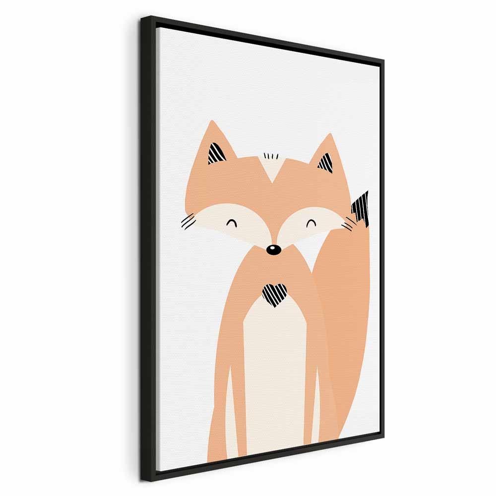 Lærredsbillede Happy Fox lodret til børneværelse - 40 x 60 cm - I en sort træramme