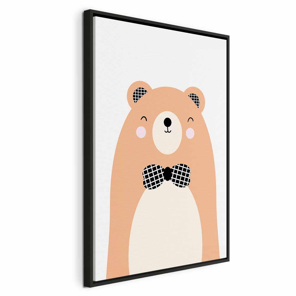 Billede på lærred med bamse og butterfly - 1 del, lodret - 40 x 60 cm - I en sort træramme