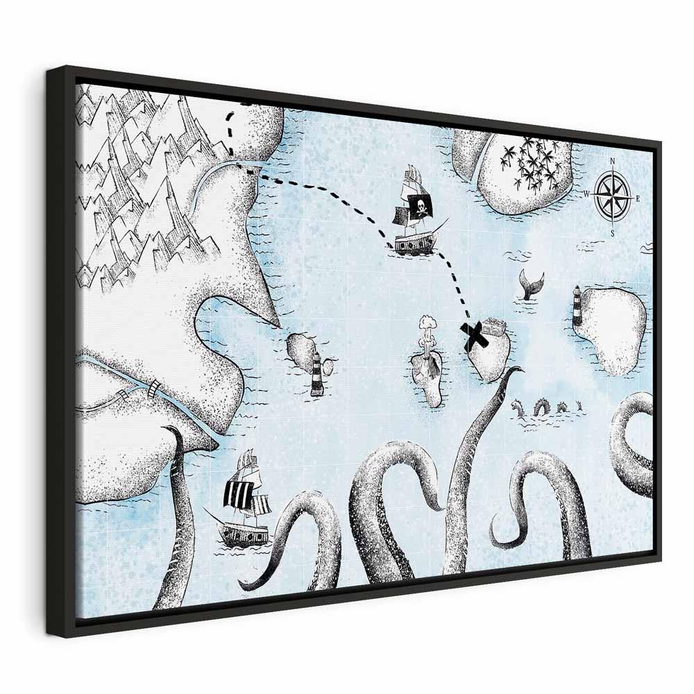 Billede på lærred Skattekort Wide til børneværelset - 120 x 80 cm - I en sort træramme