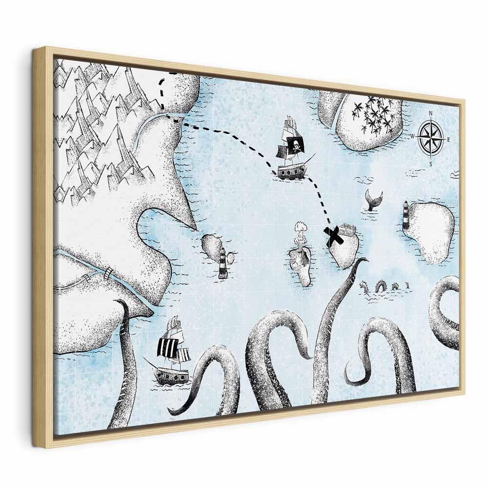 Billede på lærred Skattekort Wide til børneværelset - 120 x 80 cm - I en naturlig træramme