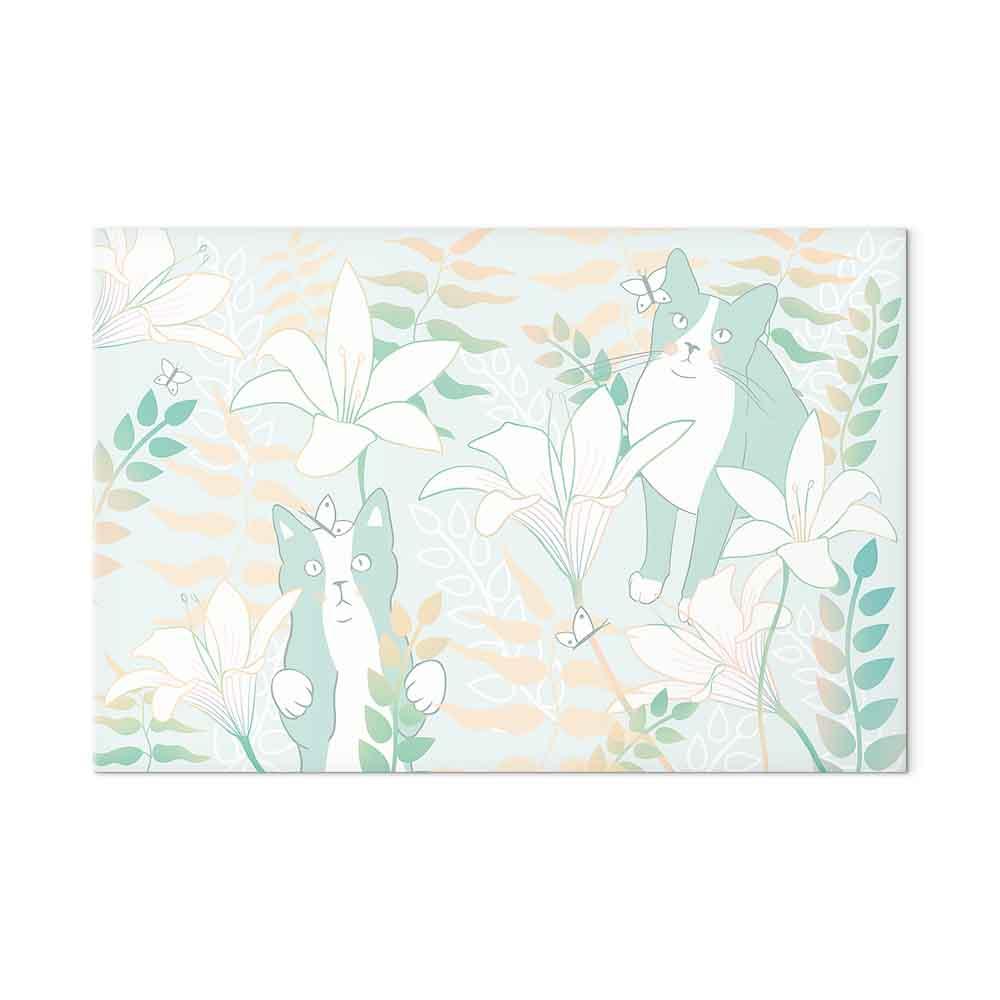 Lærredsbillede Cat Matters bredt format med katte og blomster - 120 x 80 cm - Akustisk