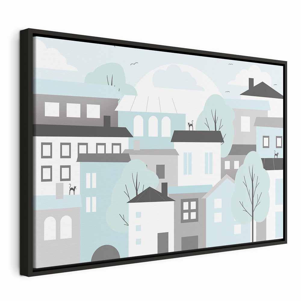 Billede på lærred Farverig by 1 del bred - 120 x 80 cm - I en sort træramme