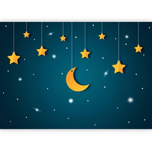 Fototapet Skyline - turkis nattehimmel med stjerner