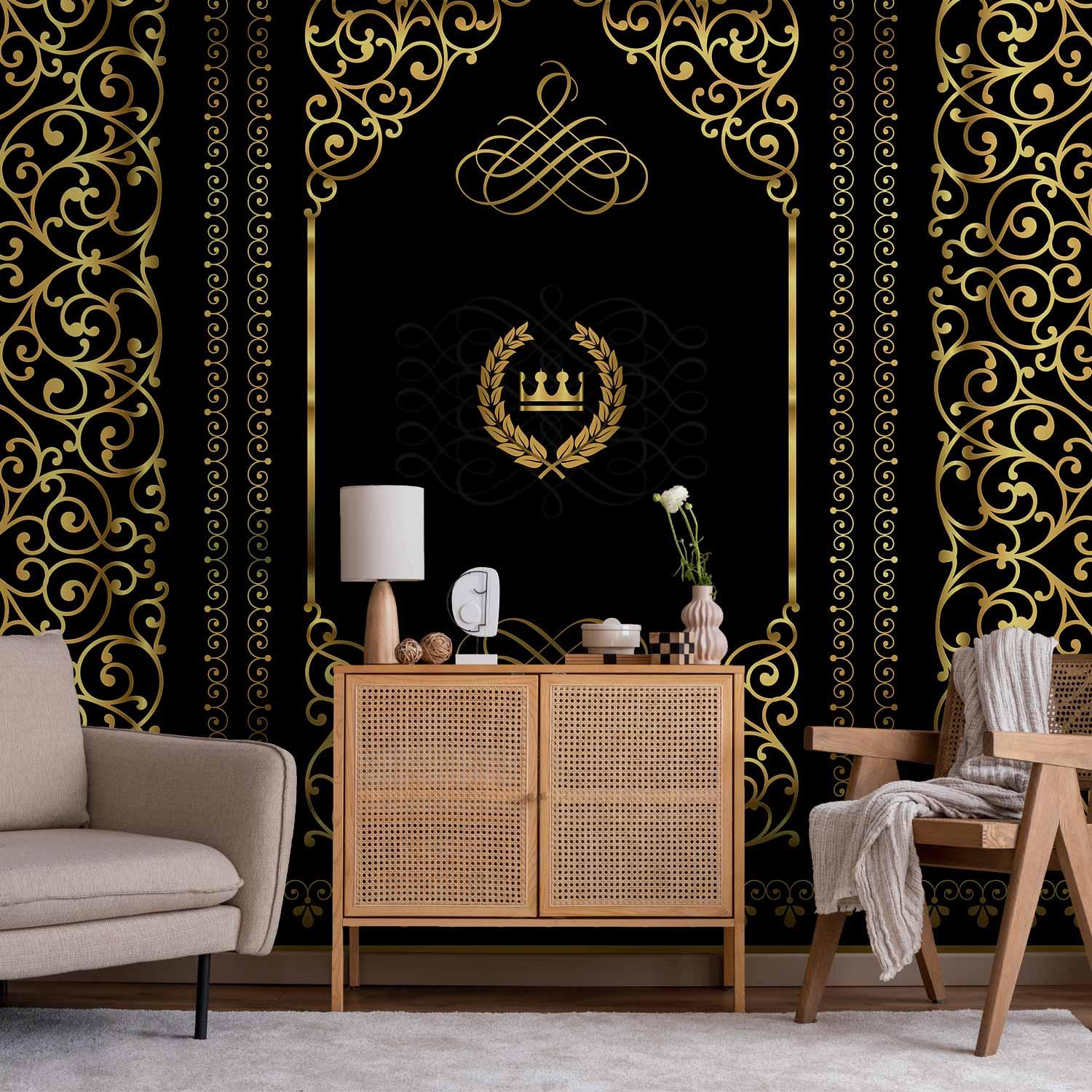 Fototapet Charm of the Night - sort/guld barok fototapet - 100 x 70 cm - Standard