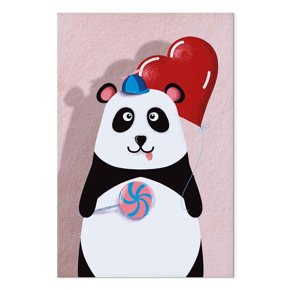 Lærredsbillede Panda med ballon 1-delt lodret til børneværelse - 20 x 30 cm - Akustisk