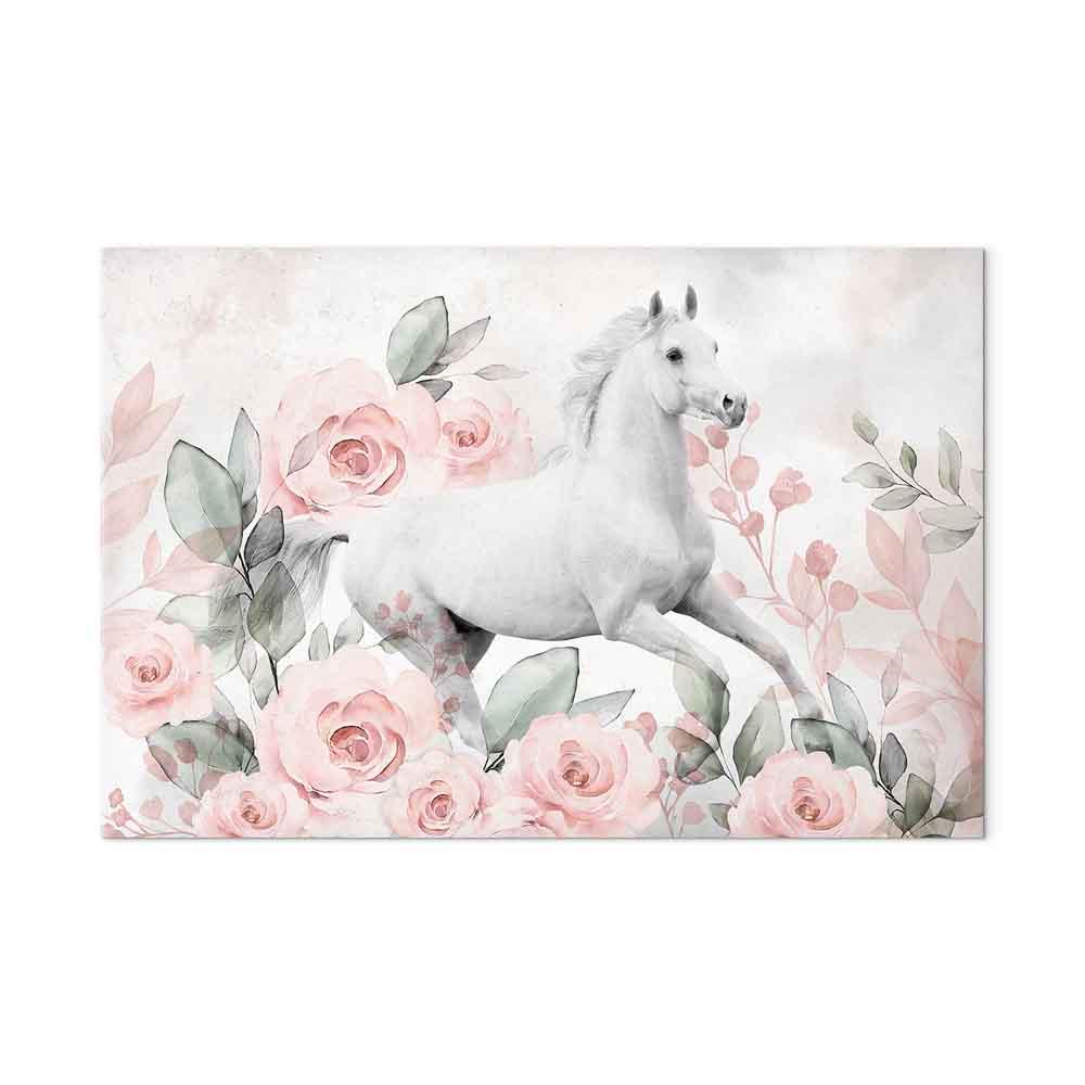 Lærredsbillede Gallop Among the Roses Wide med hest og blomster - 30 x 20 cm - Premium Print