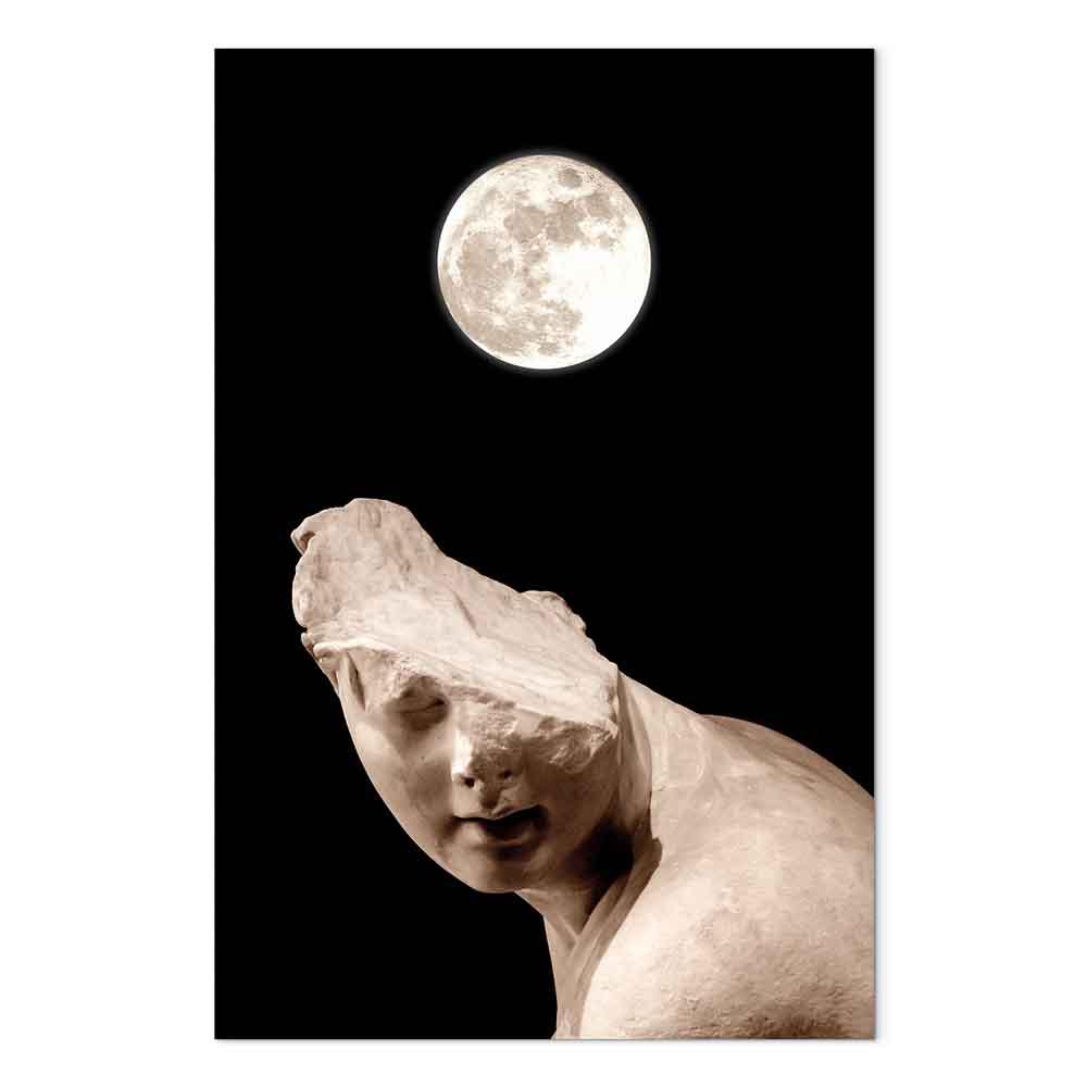 Lærredsbillede - Måne og Statue - 1-delt lodret vægkunst - 20 x 30 cm - Premium Print