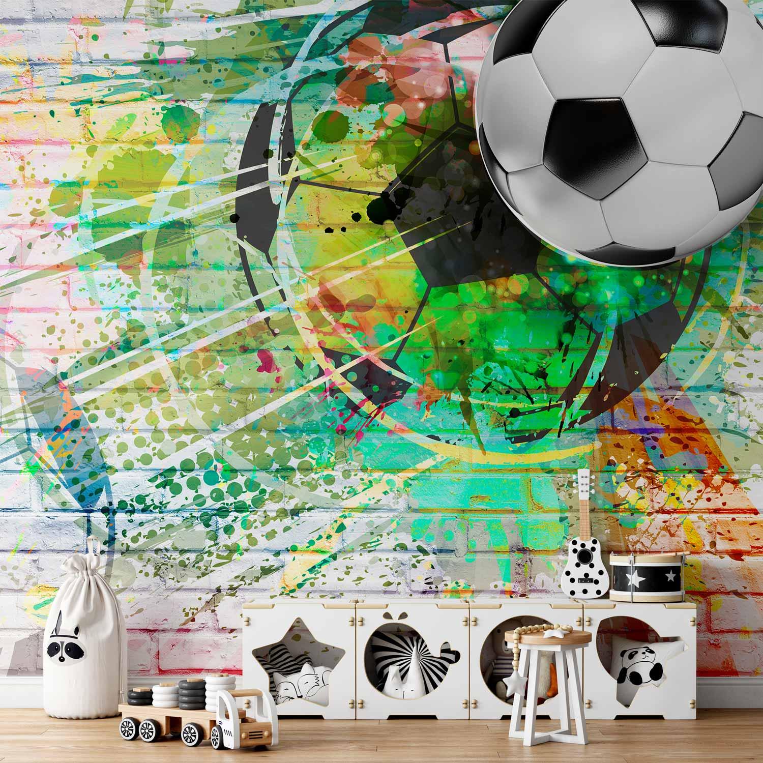 Fototapet Farverig Sport med fodboldmotiv - 450 x 315 cm - Vandtt