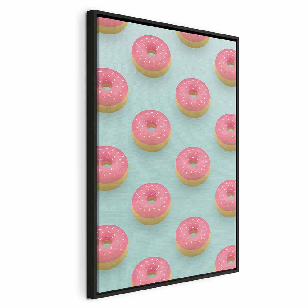 Lærredsbillede Pastel Donuts lodret vægdekoration til børneværelse - 40 x 60 cm - I en sort træramme