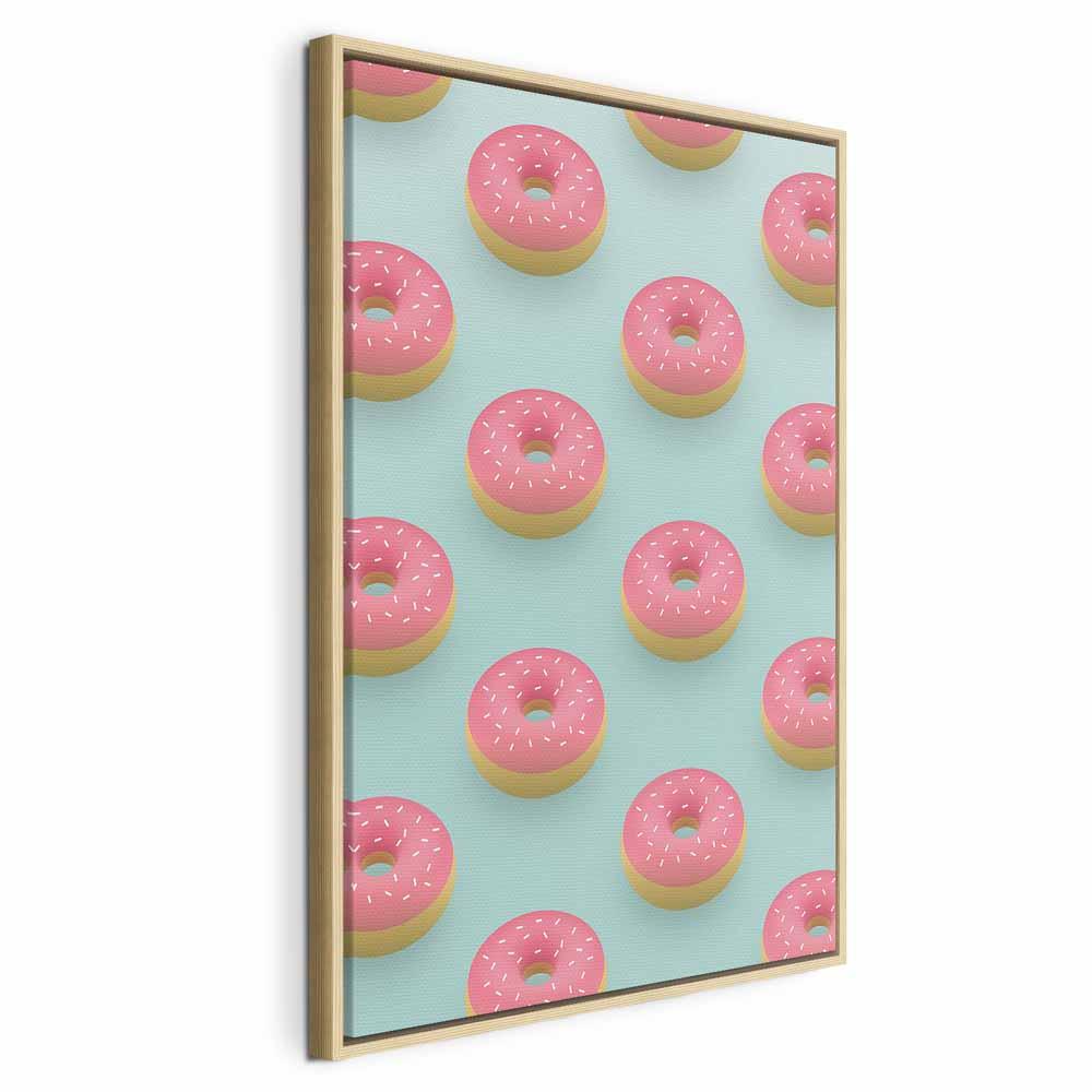 Lærredsbillede Pastel Donuts lodret vægdekoration til børneværelse - 40 x 60 cm - I en naturlig træramme