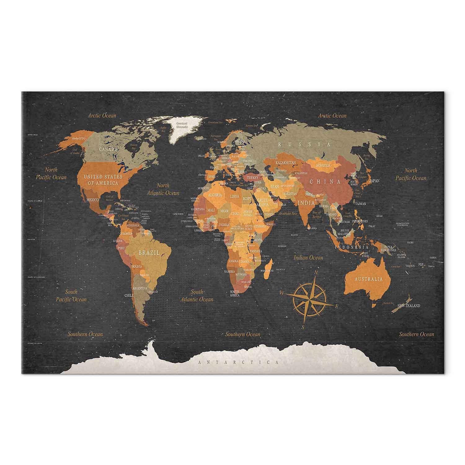 Lærredsbillede verdenskort - Secrets of the Earth - 30 x 20 cm - Premium Print