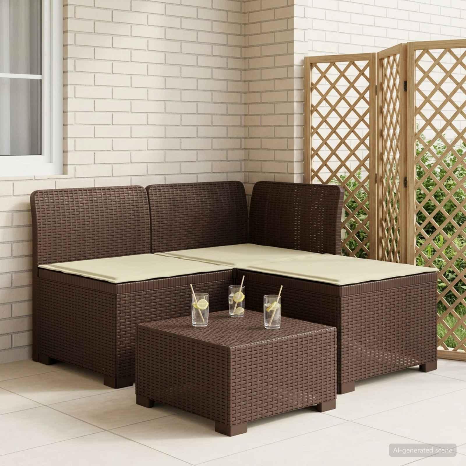 vidaXL 3-personers havensofa med puder i rattanlook PP Brun