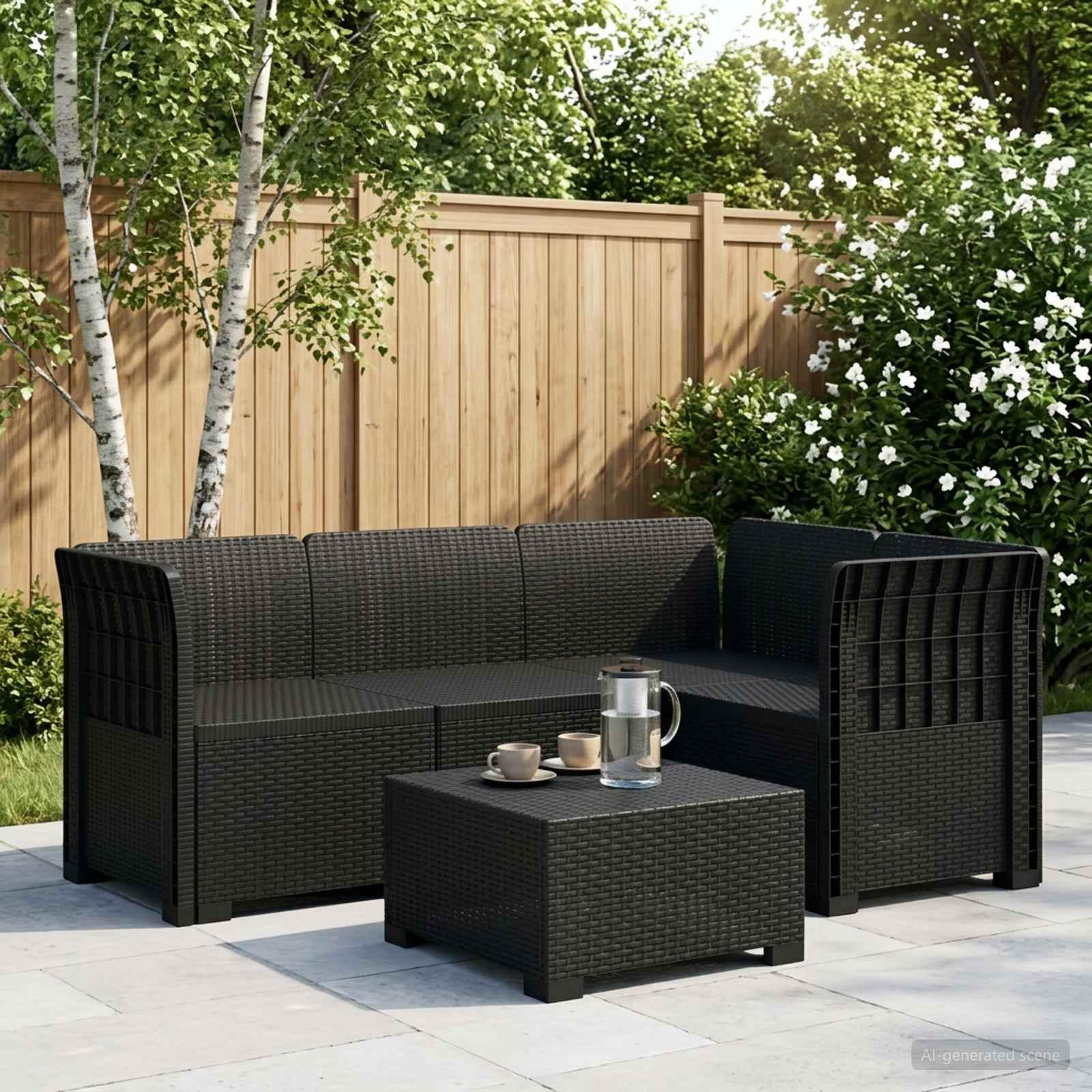 4-personers have sofa i rattan-look PP antracit