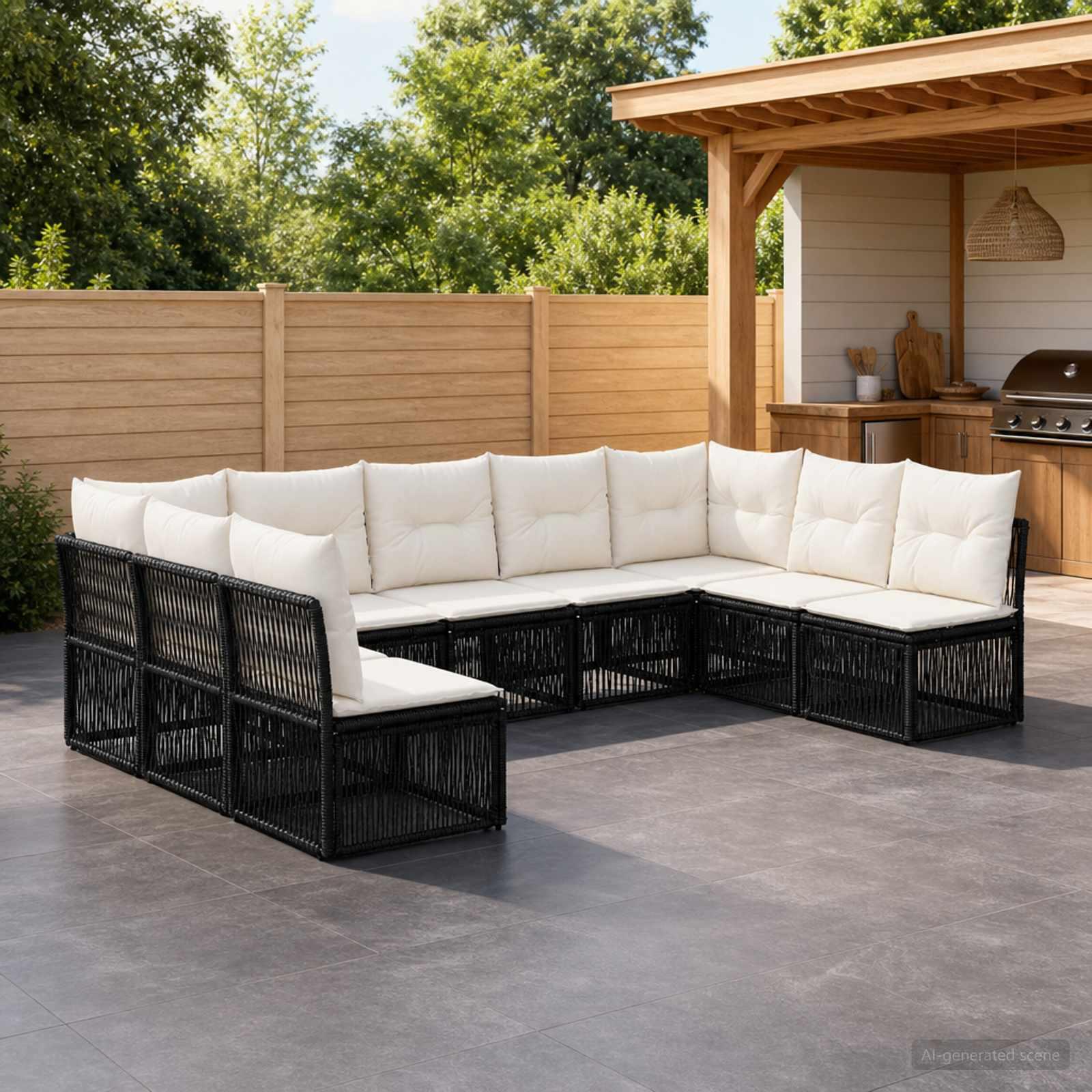 Havesofa sæt 9 stk. i sort polyrattan til terrasse og have