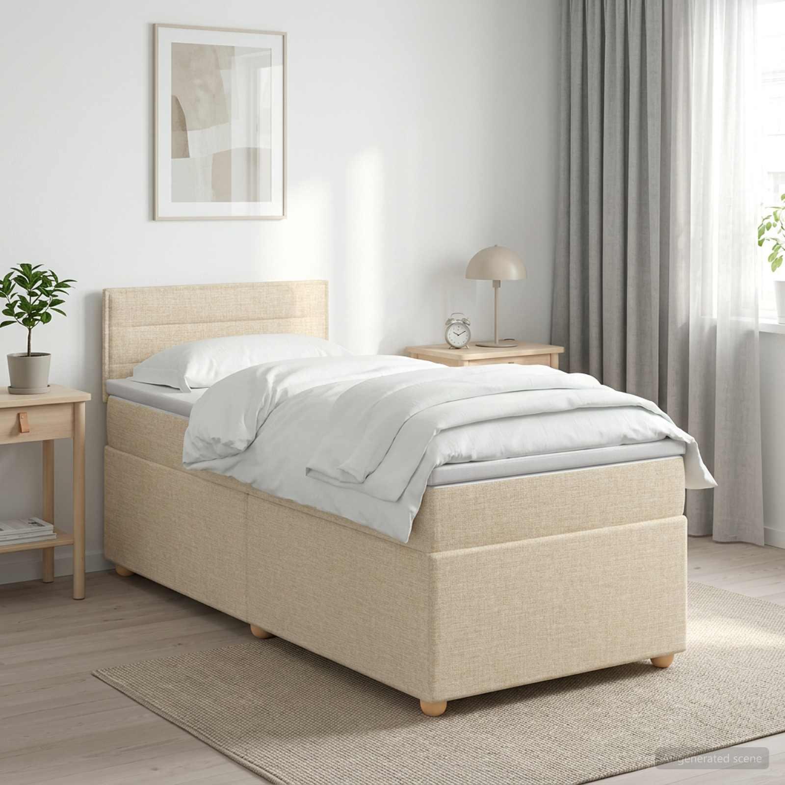 Boxspring seng med madras og topmadras 100 x 200 cm - cremefarvet stof