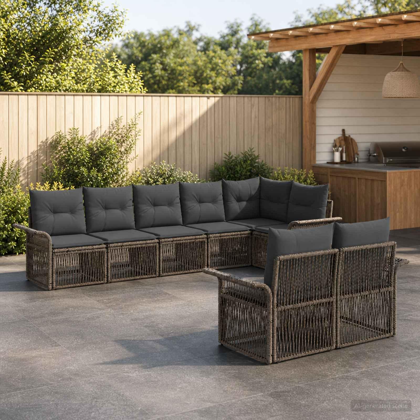 Havesofa sæt 8 stk. i grå polyrattan modulært loungesæt
