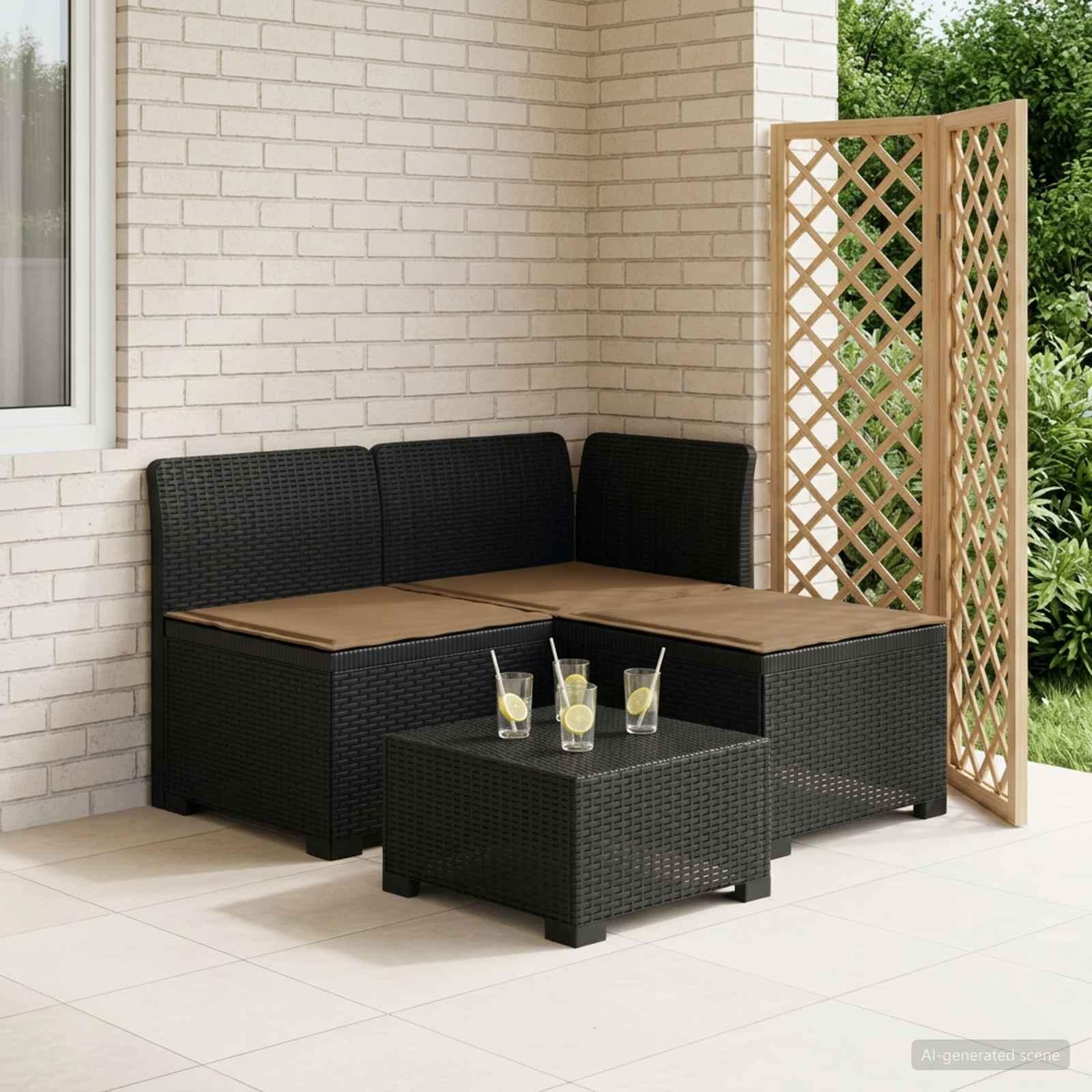 vidaXL 3-personers havensofa med puder i rattanlook PP Antracit