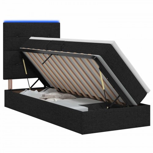 LED opbevaringsseng med madras 90 x 200 cm sort stof