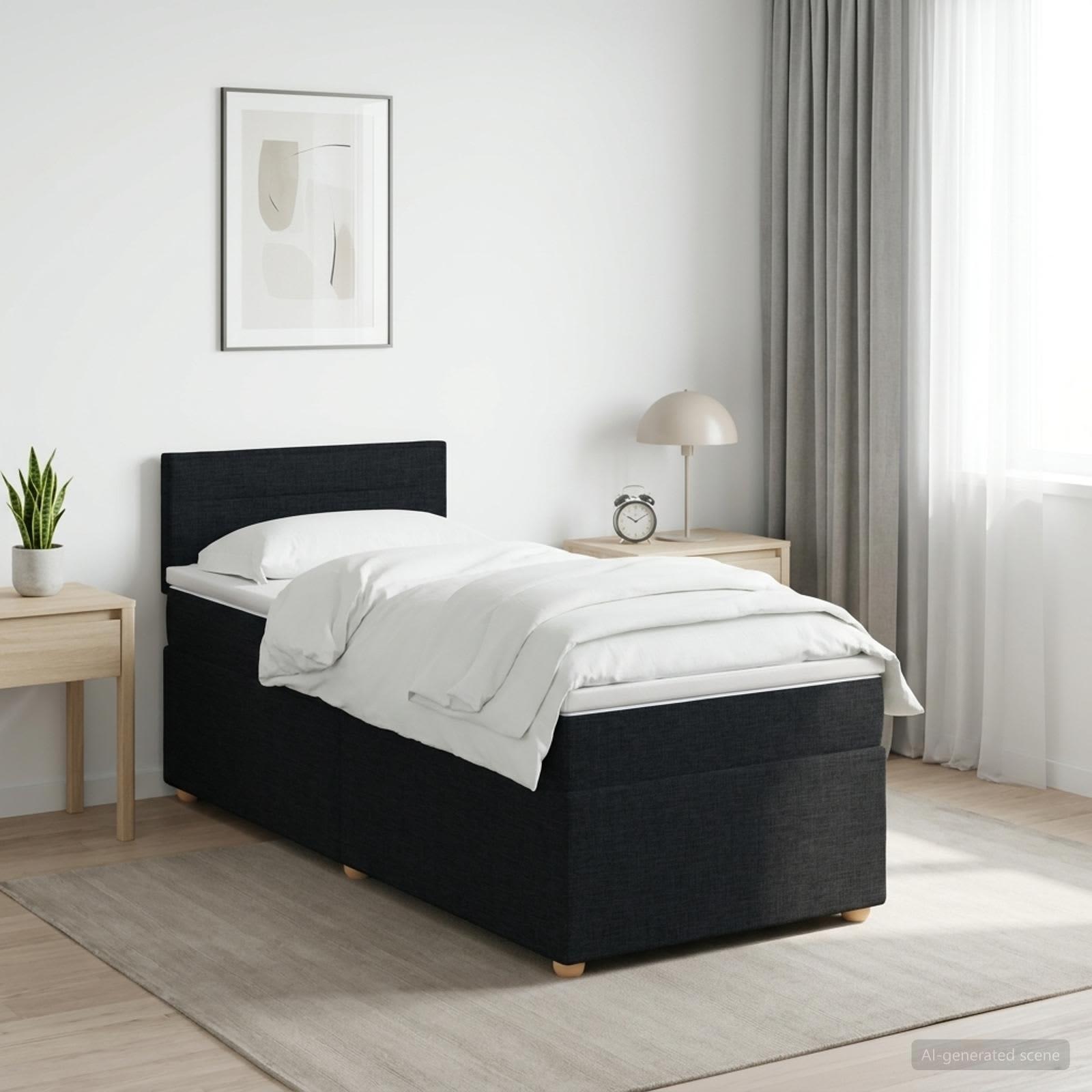 Boxspring seng med topmadras og justerbar hovedgavl 100 x 200 cm sort