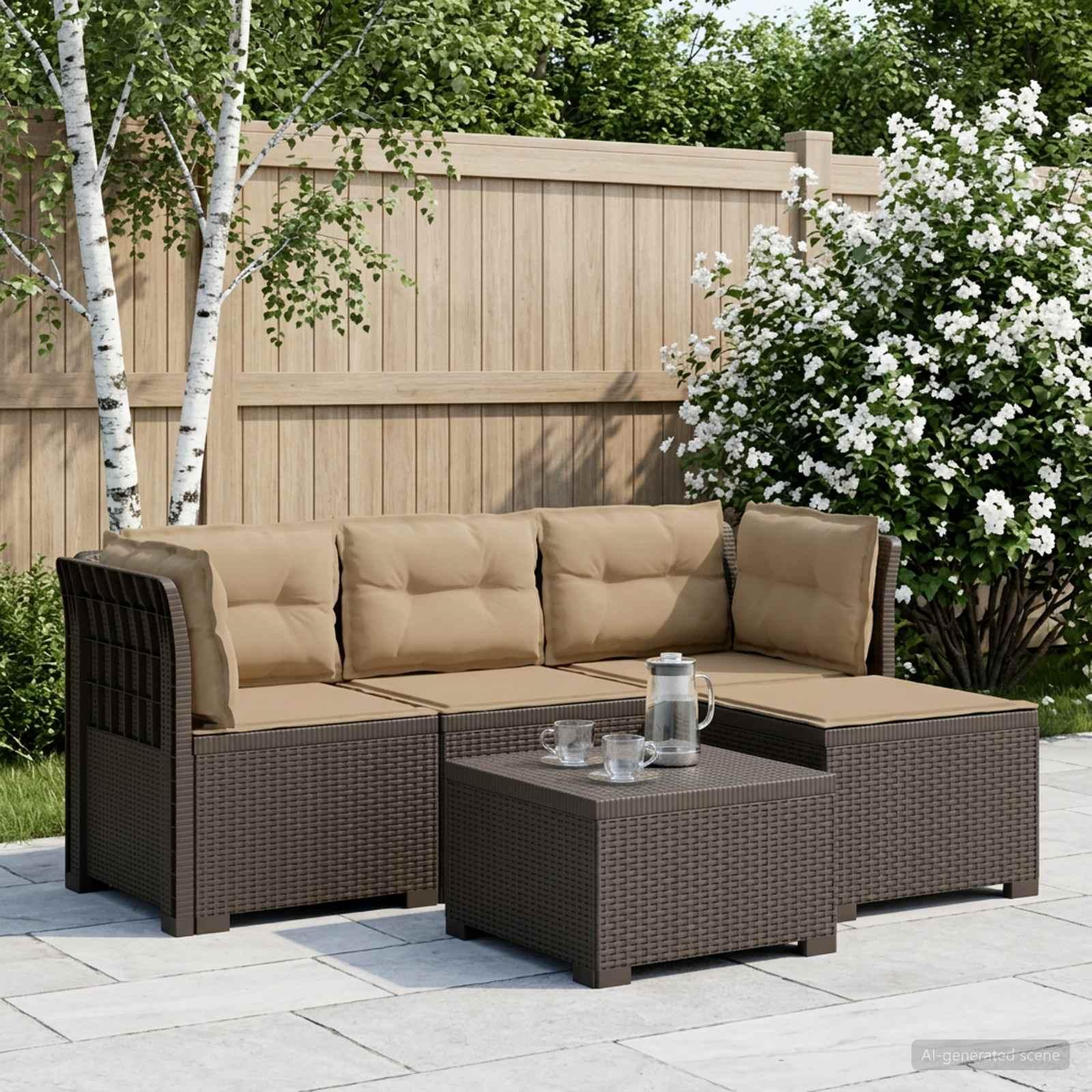 vidaXL 4-personers Have Sofa med Hynder Rattan Look PP Lysegrå