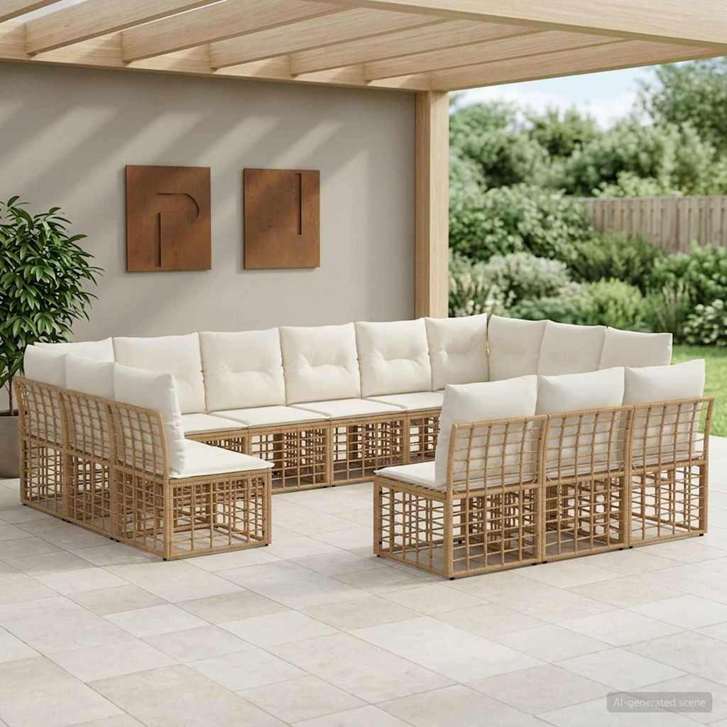Udendørs sofagruppe modulsofa i poly rattan - naturlig og creme hvid