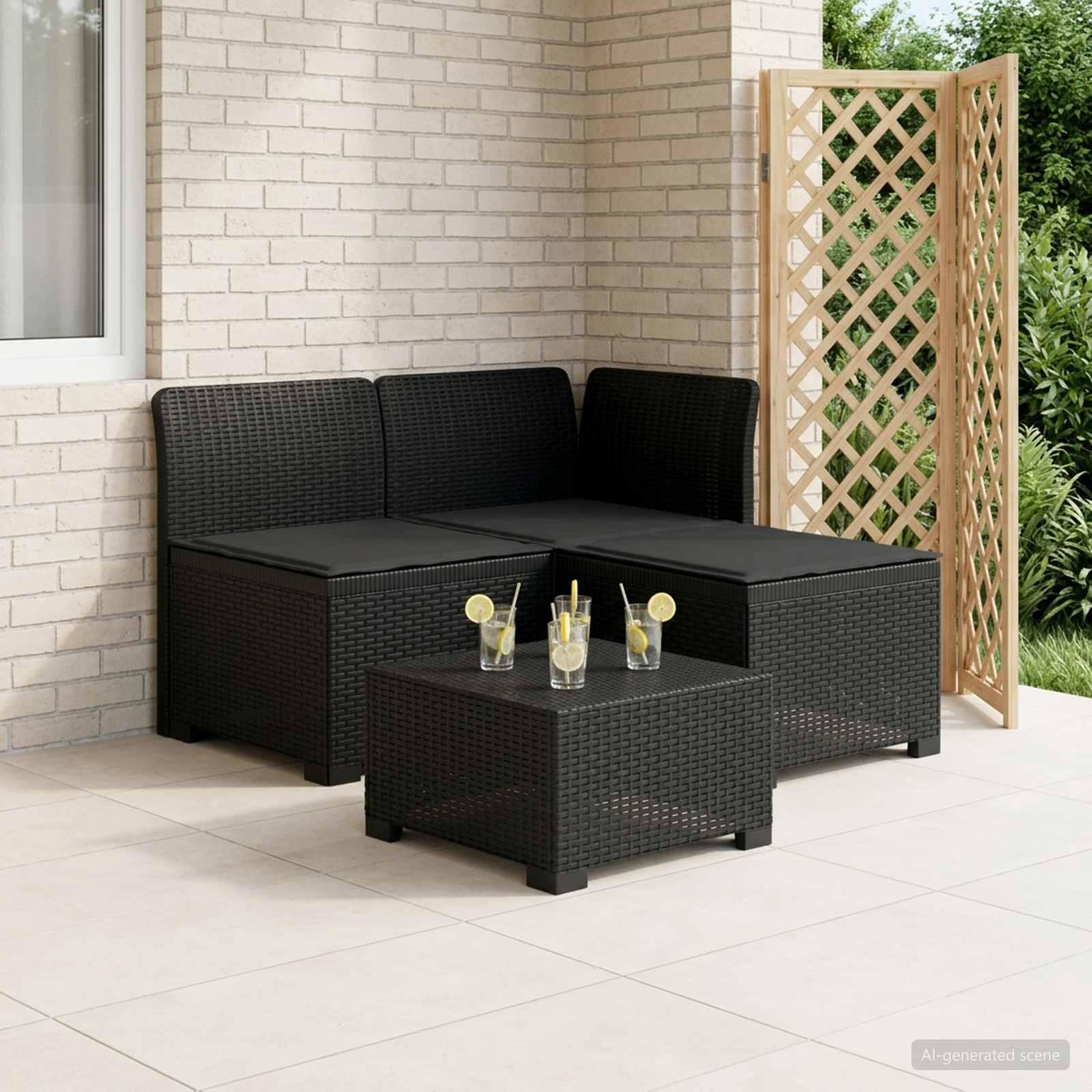 vidaXL 3-personers havensofa med puder i rattanlook PP Antracit