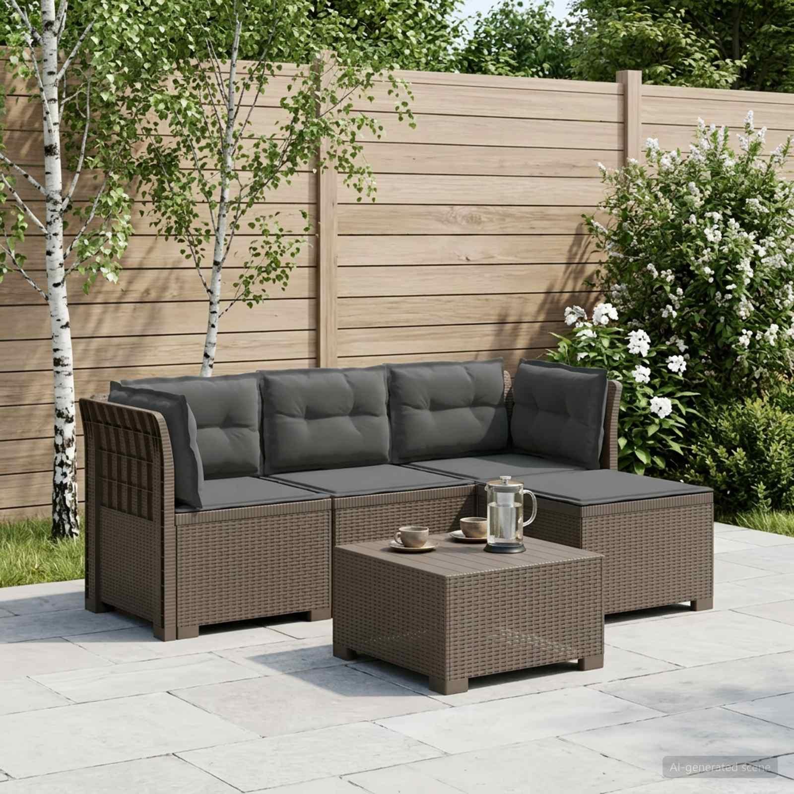 vidaXL 4-personers Have Sofa med Hynder Rattan Look PP Lysegrå