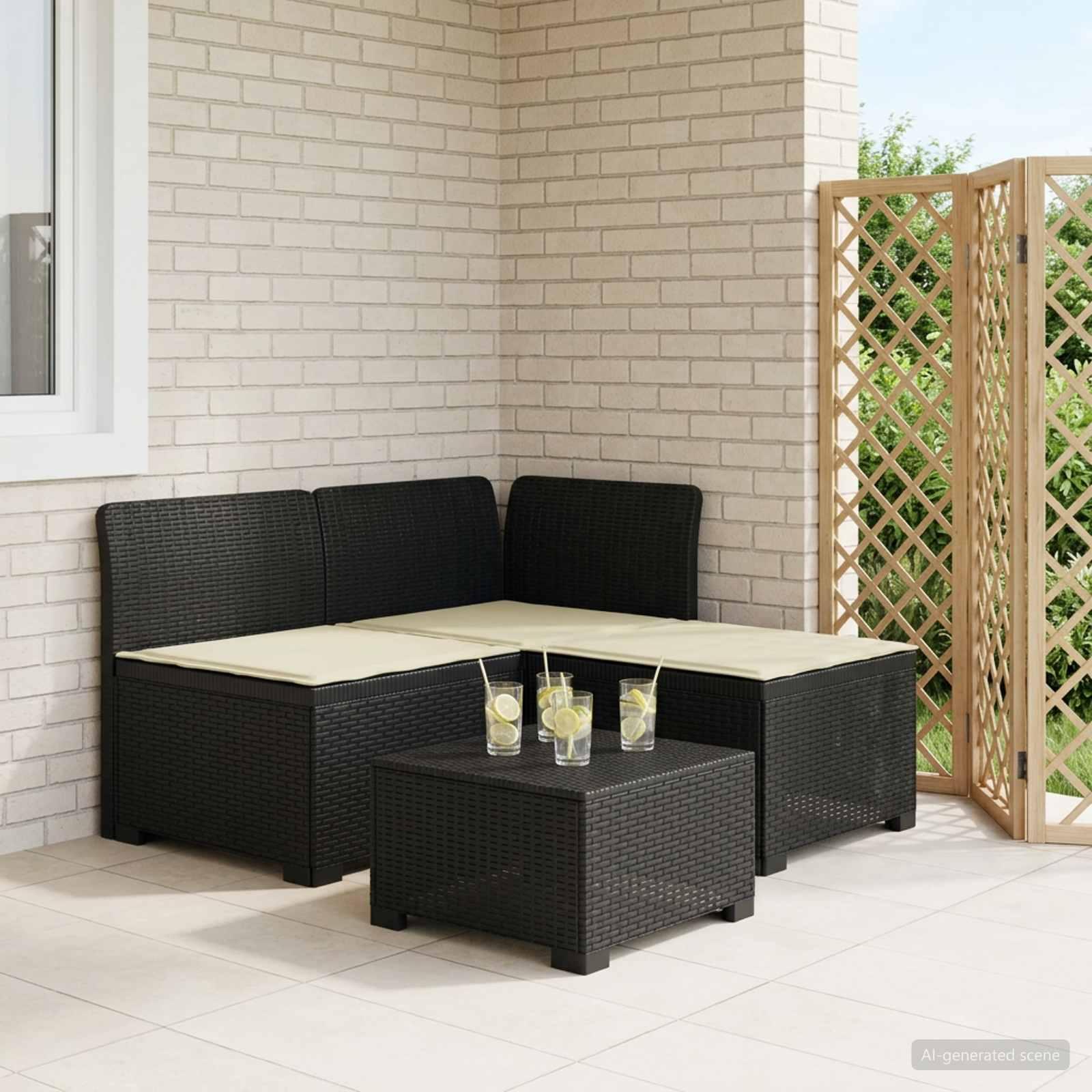 vidaXL 3-personers havensofa med puder i rattanlook PP Antracit
