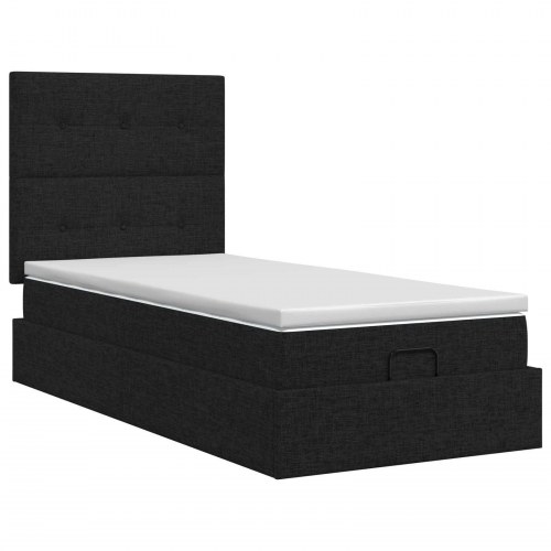 Ottoman seng med madras og opbevaring 80 x 200 cm - sort stof