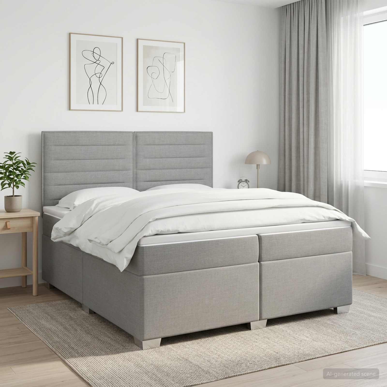 Kontinentalseng med madras og topmadras 200 x 200 cm lysegrå stof