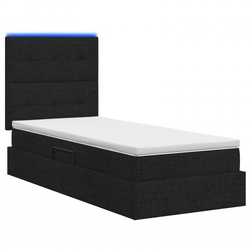 LED opbevaringsseng med madras 90 x 190 cm sort stof