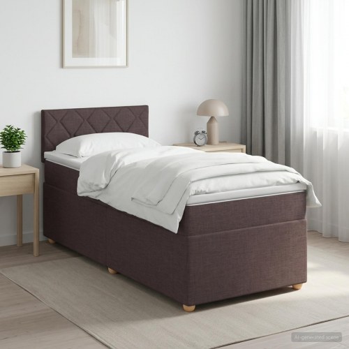 Boxspring seng med madras og topmadras 90 x 200 cm - mørk brun stof